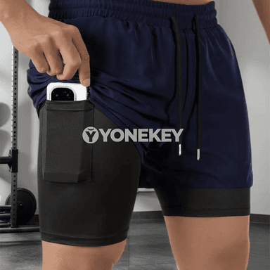 Erkekler üçin 2-si 1-de sport şortik — ýeňil we çalt guradýan