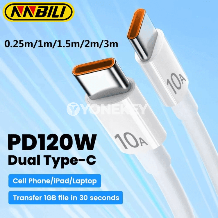 NNBILI 120W USB-C çalt zarýad kabeli, ýokary tizlikli maglumat geçiriji