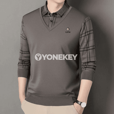 Erkekler üçin elegant plaid sviter, ýyly trikotaž pulower