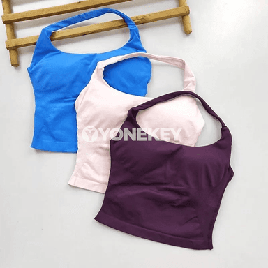 Halterli sport bra topy, naýlon, orta goldawly, dem alýan