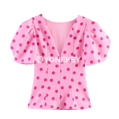 Aýal-gyzlar üçin polka-dot nagyşly ýeňil tomus tops