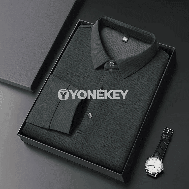Erkekler üçin ýaz polo köýnek, uzyn ýeňli, çaply, rahat gündelik stil