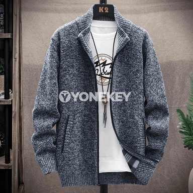 Erkekler üçin ýyly trikotaž fliş kardigan — güýz-gyş, slim fit