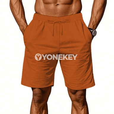 Erkekler üçin ýeňil tomus şorty, pambyk-lyýnli sport modeli