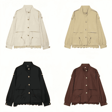 Zenanlar üçin ýaz‑küz oversized jaket, ýaka bölekli we düwmejikli