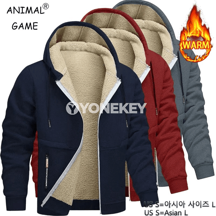 Erkekler üçin ýyly kapüşonly fleesli hoodie, fermuarly, gyş üçin