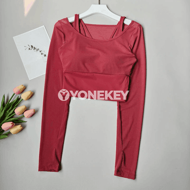 Aýalalar üçin mesh uzyn ýeňli ýoga futbolkasy, sport top
