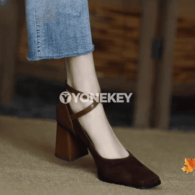 Zenanlar üçin vintage topukly Mary Jane köwüşler, kwadrat topukly