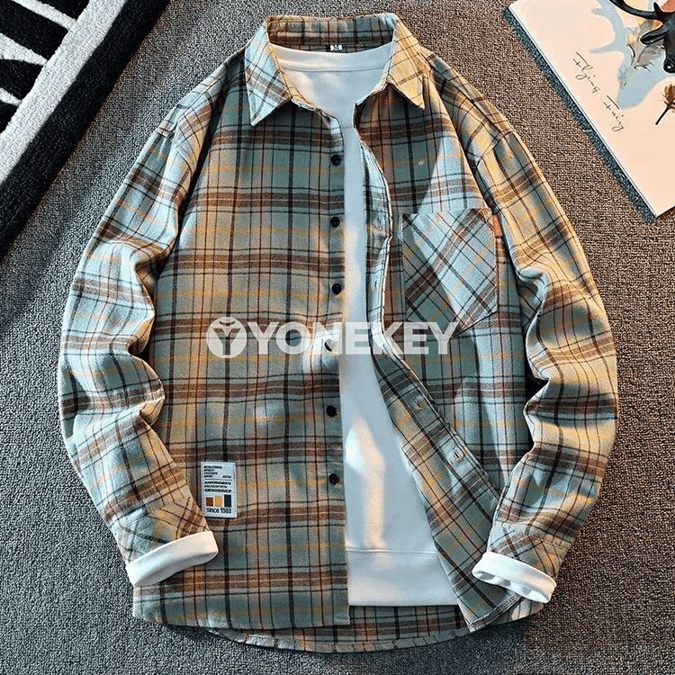 Erkekler üçin ýyly flanel köýnek, klassiki gündelik stil