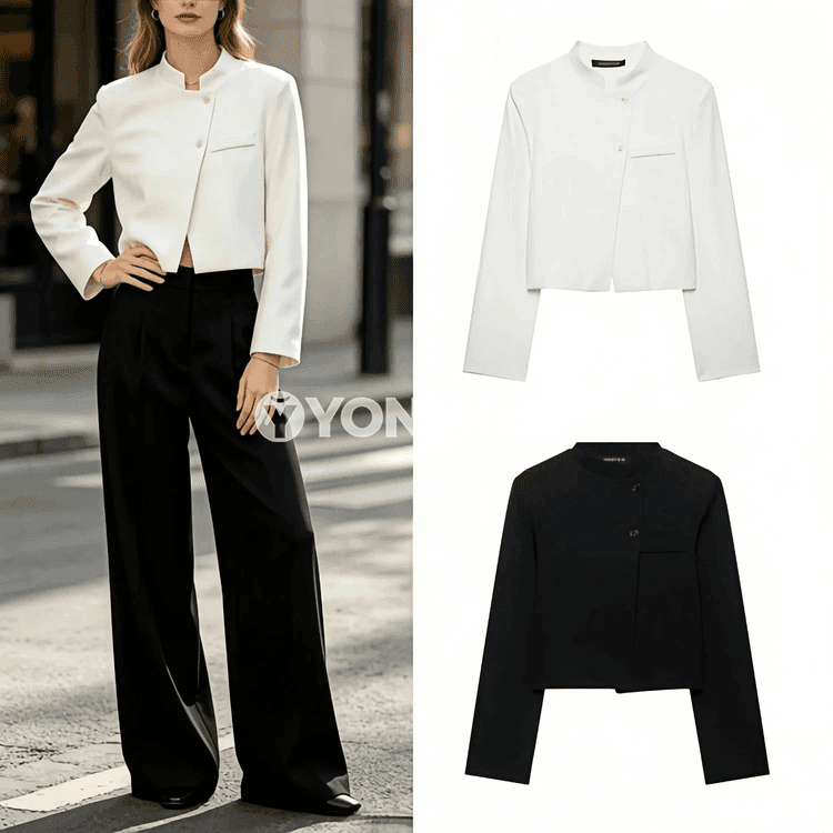 Zenanlar üçin ýönekeý, owadan ofis blazer ýeňil ýeňli model