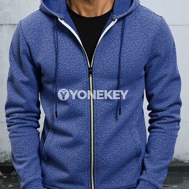 Erkekler üçin kapýuşonly ýyly sweatshirt-kurtka, jübili we zipli