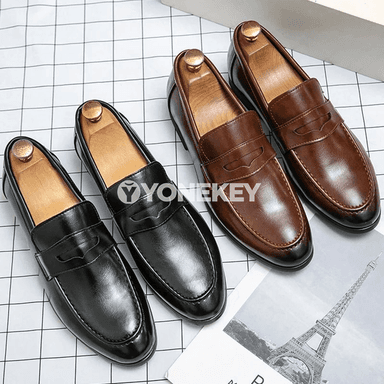 Erkekler üçin ofis we toý köwüşleri, deri loafers, slip-on