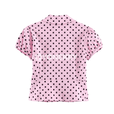Aýal-gyzlar üçin ýeňil polka nokatly ýazky kurtka, gysga ýeňli