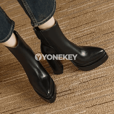Aýal-gyzlar üçin zipperli beýik ökçeli platformaly pointed toe botinka