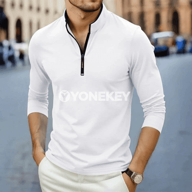 Erkekler üçin uzyn ýeňli polo köýnek, ýokary boýunly, rahat stil