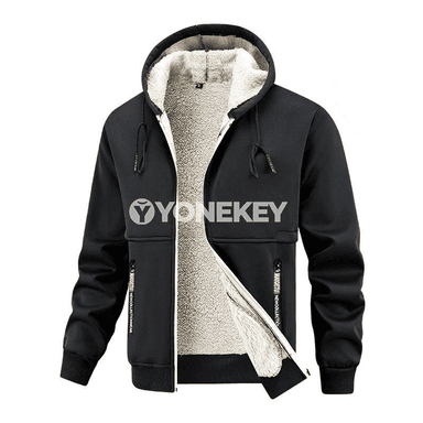 Erkekler üçin kapüşonly ýyly kurtka, fleece içli, gyş üçin