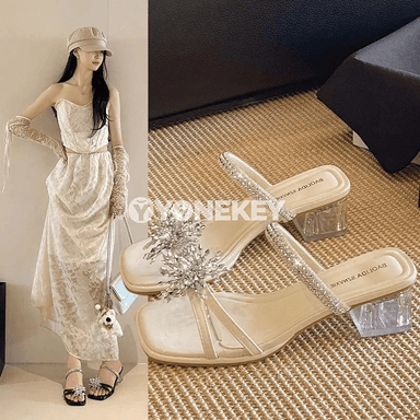 Tomusky rhinestone sandallar, döwrebap ökjeli aýakgap