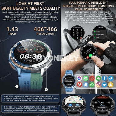 1.43" AMOLED ekranly GPS akylly sagat, suw geçirmeýän sport modeli