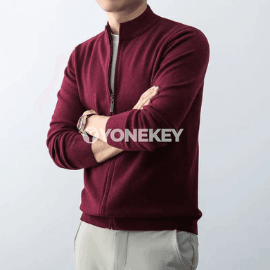 Erkekler üçin ýyly zipli kardigan, slim fit trikotaž switer