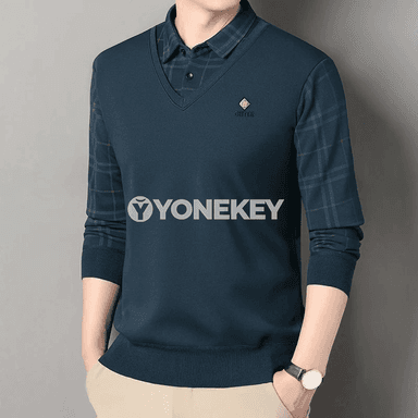 Erkekler üçin elegant plaid sviter, ýyly trikotaž pulower