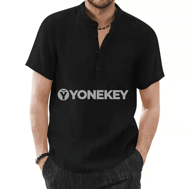 Erkekler üçin henley ýakaly ýazlyk futbolka, ýeňil we rahat