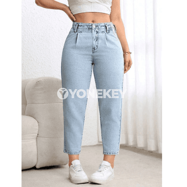 Aýal-gyzlar üçin plus size giňelýän ýokary belli gönü balakly jinsiler