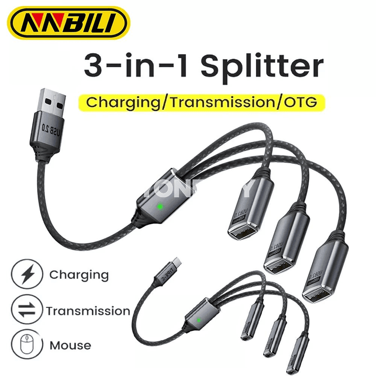 NNBILI 3-in-1 USB Splitter HUB, köp portly zarýad we OTG kabeli