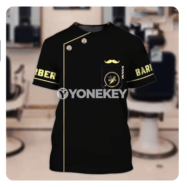 Erkekler üçin 3D çaply tomus futbolka, barber shop stili