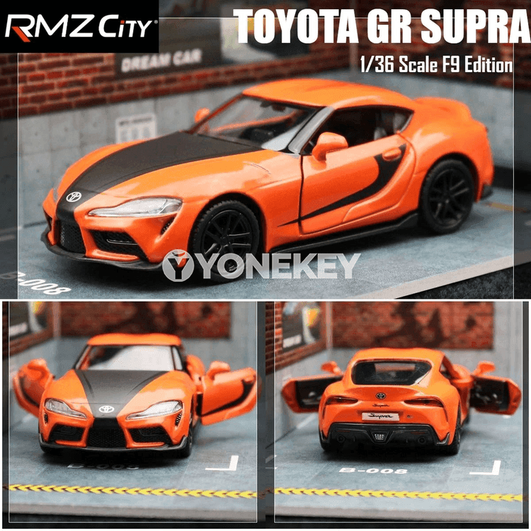1:36 Toyota GR Supra metal model awtoulag, yza çekip goýbermek, kolleksiýa üçin