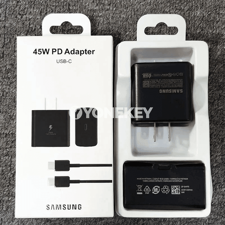 Samsung 45W Type-C çalt zarýad beriji adapter, kabel bilen
