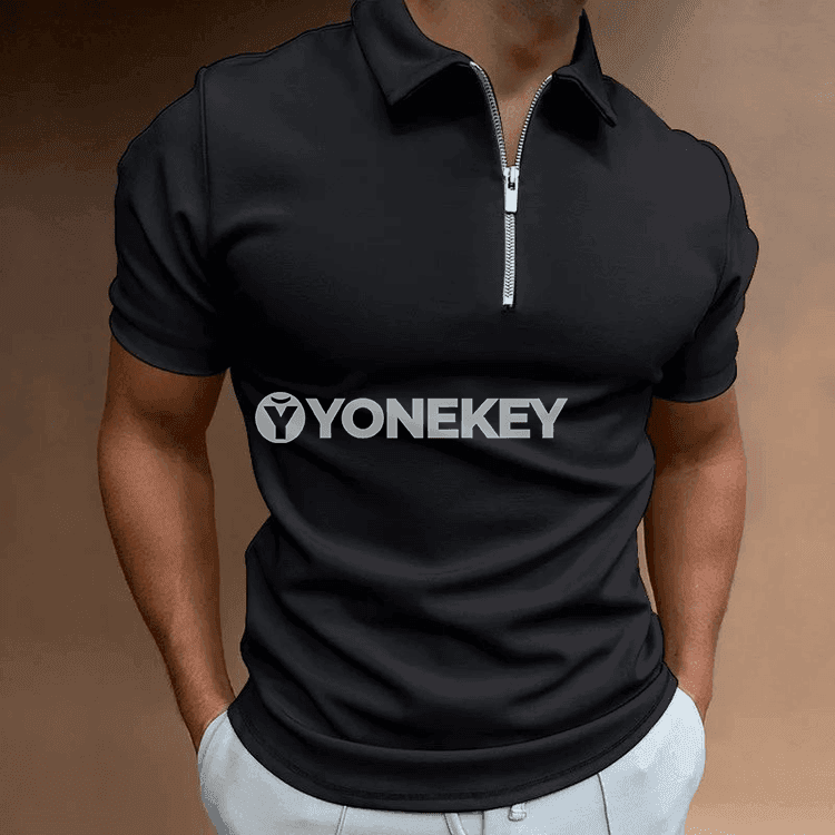 Erkekler üçin dar kesimli half-zip polo köýnek, gara, 8 reňk