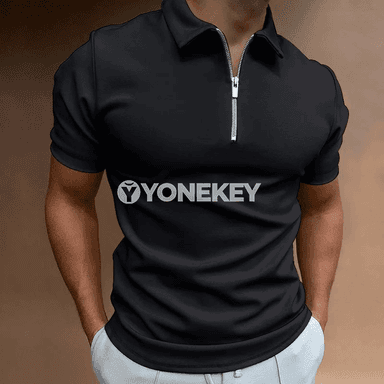 Erkekler üçin dar kesimli half-zip polo köýnek, gara, 8 reňk