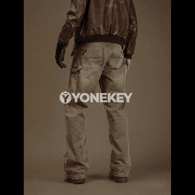 Erkekler üçin giň kesimli retro jeans, vintage ýuwulan denim balak
