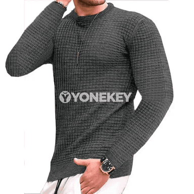 Erkekler üçin gündelik uzyn ýeňli örülen switer, rahat we ýyly