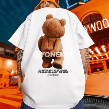 Erkekler üçin giň kesimli çaply futbolka — Teddy Bear, gysga ýeňli, 8XL