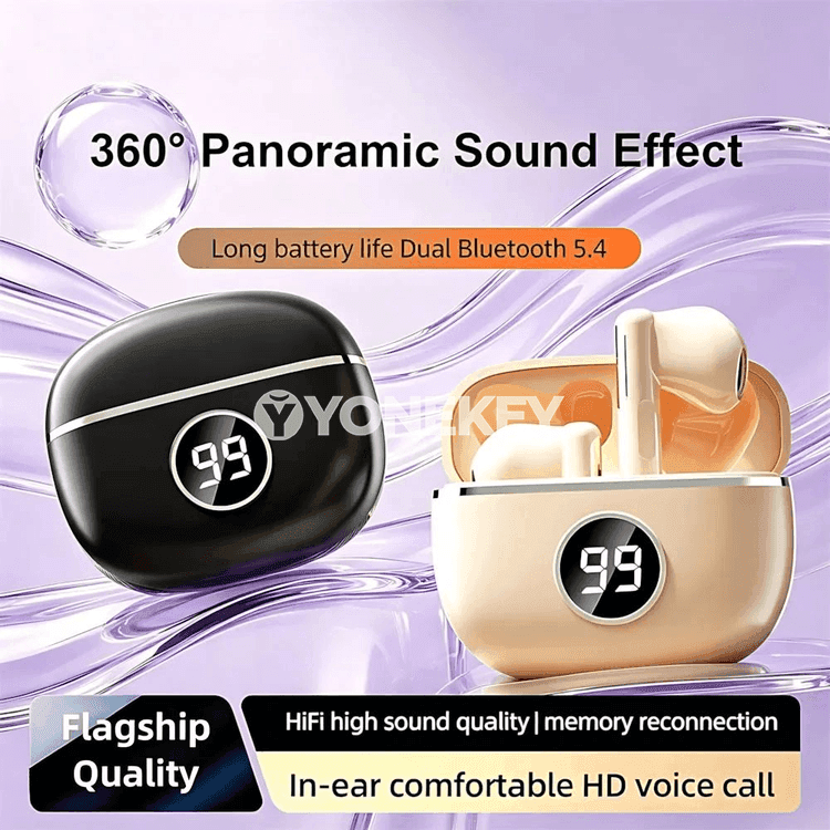 Bluetooth TWS semi-in-ear nauşnikler, HiFi, displeýli, güýçli batareýa