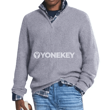 Erkekler üçin ýyly ýüň garyndyly zolakly zipper switer