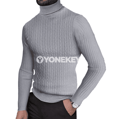 Erkekler üçin ýyly turtleneck triko switer, güýz-gyş üçin