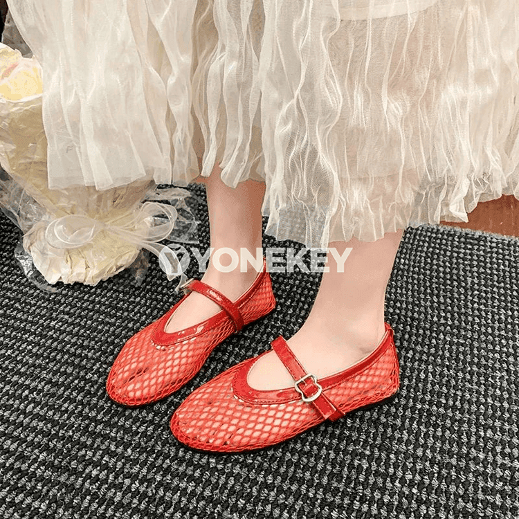 Dem alýan mesh ballet aýakgaplar, ýaz-ýazky tekiz sandal