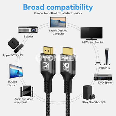 8K HDMI 2.1 kabeli, 48Gbps, 4K/120Hz, 8K/60Hz, HDR