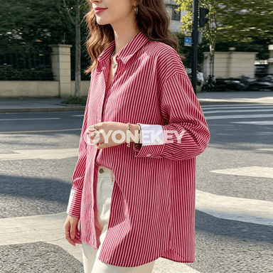 Zenanlar üçin giň göwüşli zolakly uzyn ýeňli köýnek-bluza