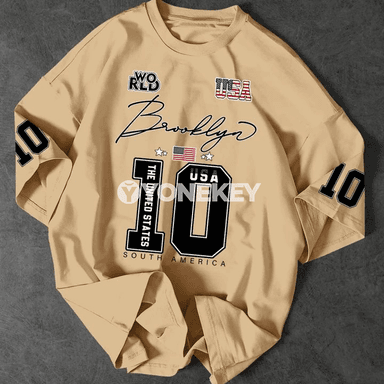 USA Brooklyn Style giň kesimli erkekler üçin gysga ýeňli futbolka