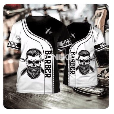 Erkekler üçin 3D çaply tomus futbolka, barber shop stili