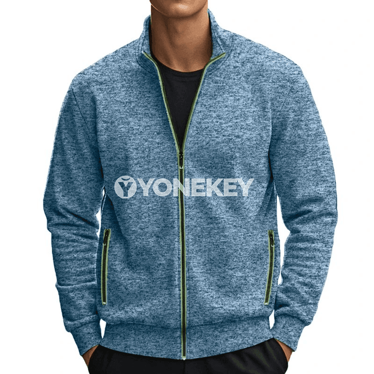 Erkekler üçin ýakaly ýeňil fermuarly jaket, gündelik şäher stili