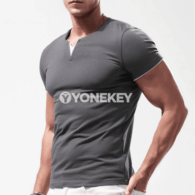 Erkekler üçin gysga ýeňli, slim fit, gündelik futbolka