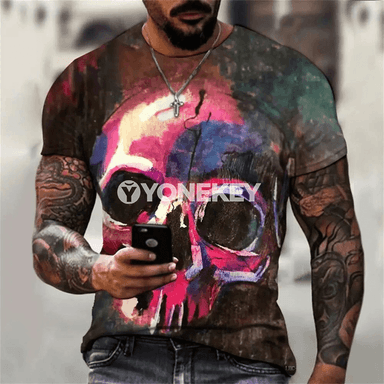 Erkekler üçin gündelik grafikalı futbolka, gara gysga ýeňli