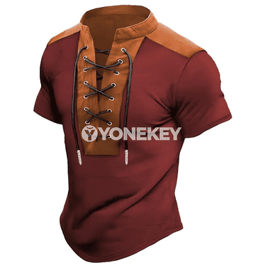 Erkekler üçin vintage gysga ýeňli çaply futbolka, ýazgyly rahat top