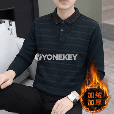 Erkekler üçin ýyly fliysli zolakly köýnek boýunly pulower