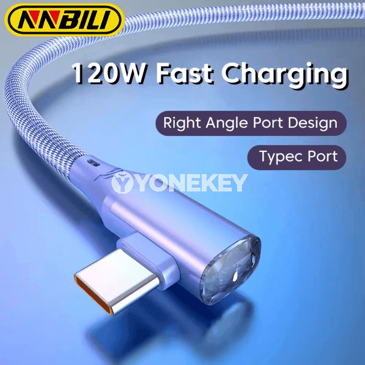 NNBILI 120W Type-C USB kabel, çalt zarýad, 90° egrilik