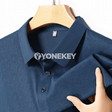 Erkekler üçin ýeňil, dem alýan geometrik nagyşly gysga ýeňli polo futbolka